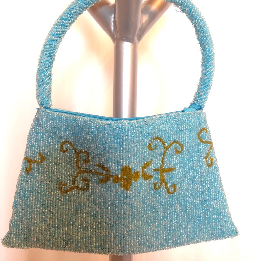Hand Made Vintage Aqua Blue Cluth Purse Bag